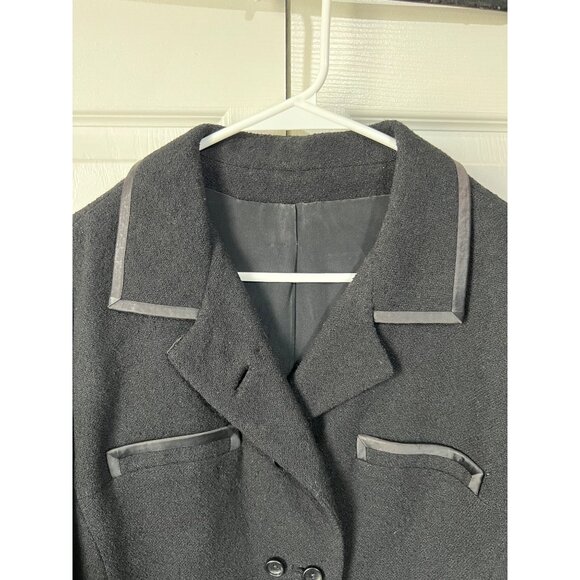 Vintage Frank Gallant Vintage Black Wool Cropped Jacket W/ Satin Trim & Double B - Picture 4 of 10